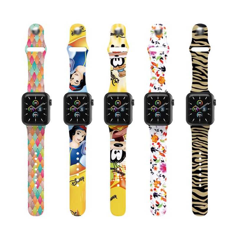 Eamiruo Typical Cartoon Pattern Silicone Apple Watch Wristband Strap 38 40 42 44Mm Bracelet Smart Buckle Watch Band
