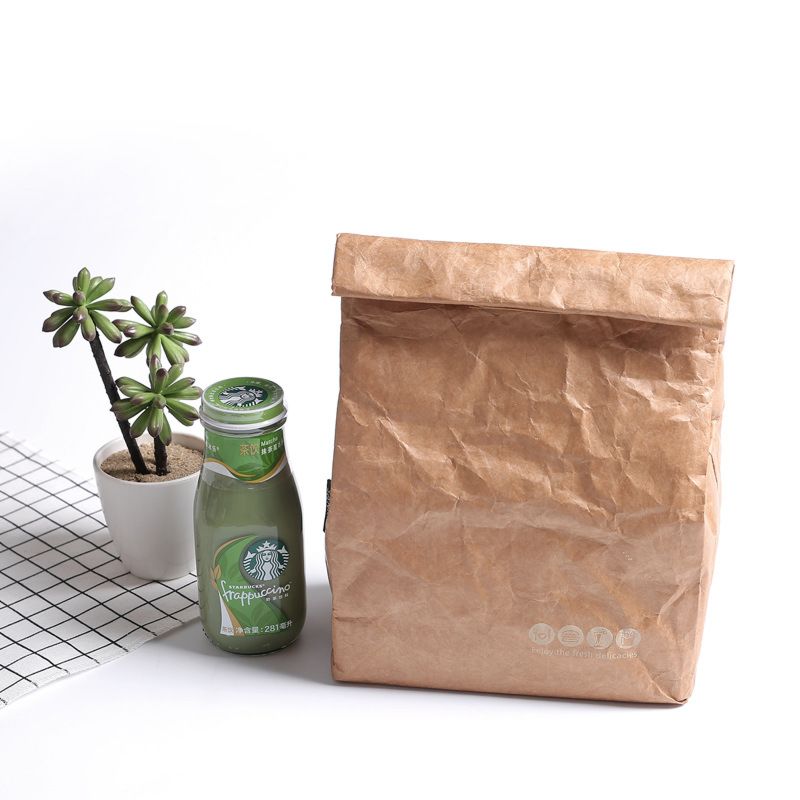 Eco Friendly Reusable Lunch Cooler Bag Tote Kraft Paper Lunch Bag
