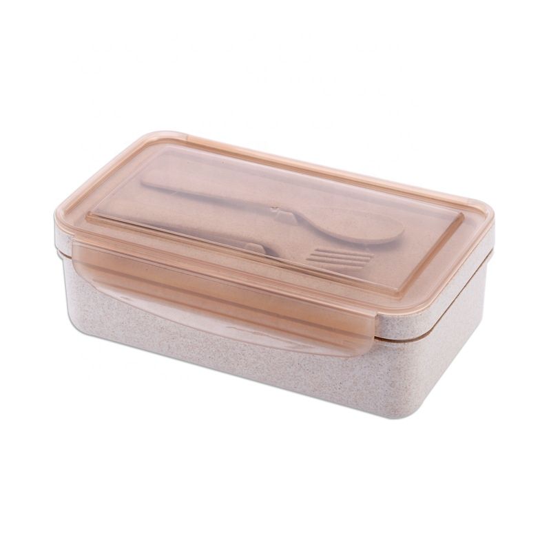 Eco Friendly Wheat Straw Fiber Bento Box Lunch Food Container Tiffin Lunch Box with Fork Spoon Cutlery Set