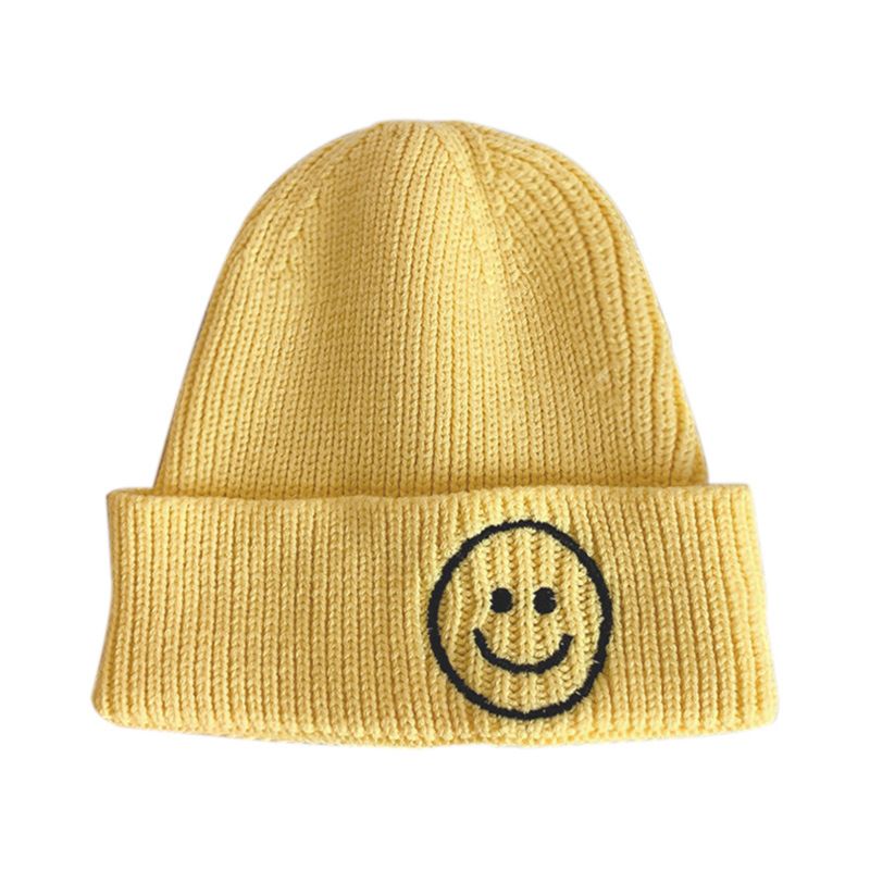 Ee282 Knit Beanies Kids Smile Face Knitted Beanie Hats Skull Cap Slouchy Cuffed Smile Printing Toddler Warm Beanie Caps