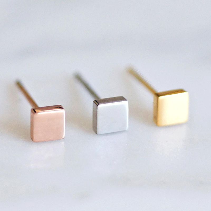 Emanco Small Studs Stainless Steel Earrings Square Shape Minimalist Jewelry