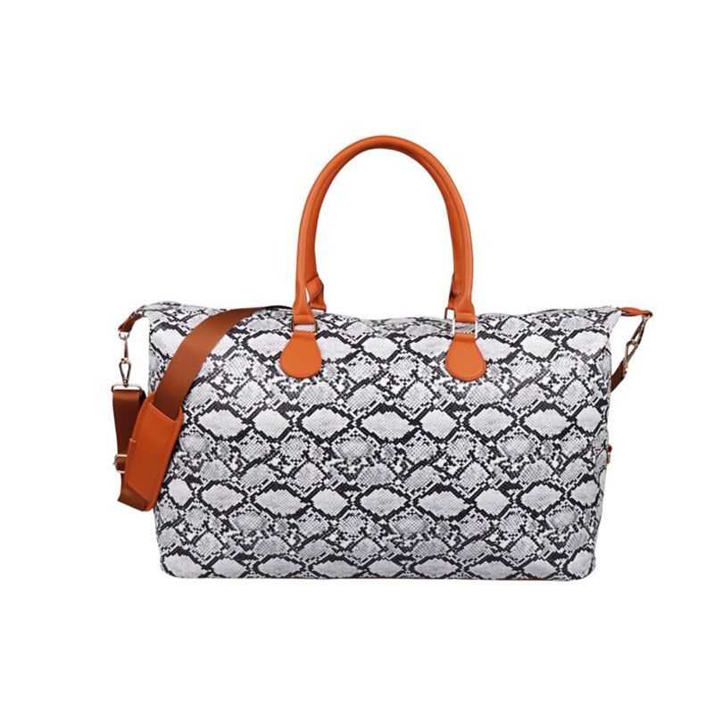 Embroidery Weekender Bag Customized Canvas Monogrammed Snakeskin Print Travel Duffle Bag with Pad