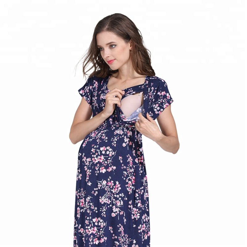 Emotion Moms Soft Modal Fabric Floral Maternity Clothes Big Size Dress for Pregnant Women Breastfeeding Dress