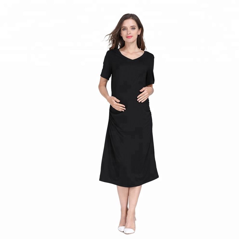 Emotion Moms Soft Modal Stretch Short Sleeve Pregnant Dress Maternity Clothes Big Size Dress for Pregnancy Women