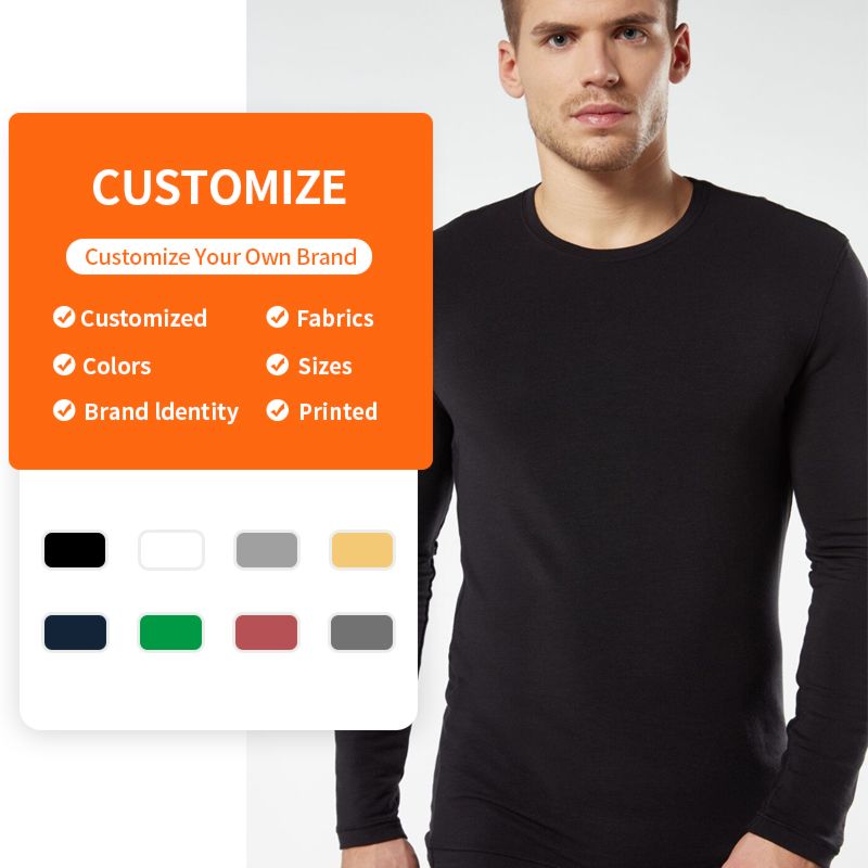 Enerup Merino Wool Modal Keep Warm Quick Dry plus Size Black White Men Long Sleeve Base Layer Underwear Mens T-Shirt