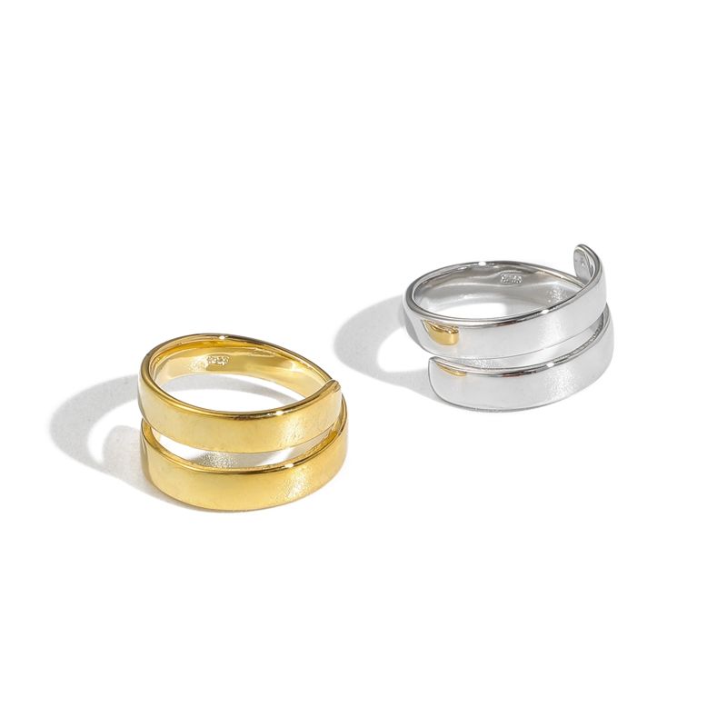 Enshir 18K Gold Plated Geometric Double Layer Adjustable Rings for Women Jewelry