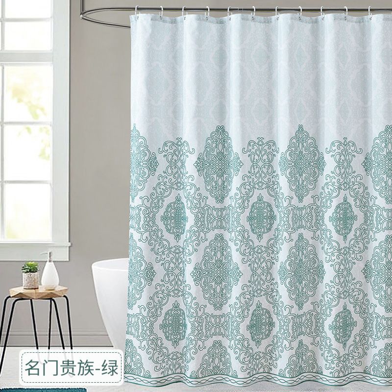 European Pattern Print Waterproof Shower Curtain, Elegant Rust Resistant Green Shower Curtain Boho for Bathroom/