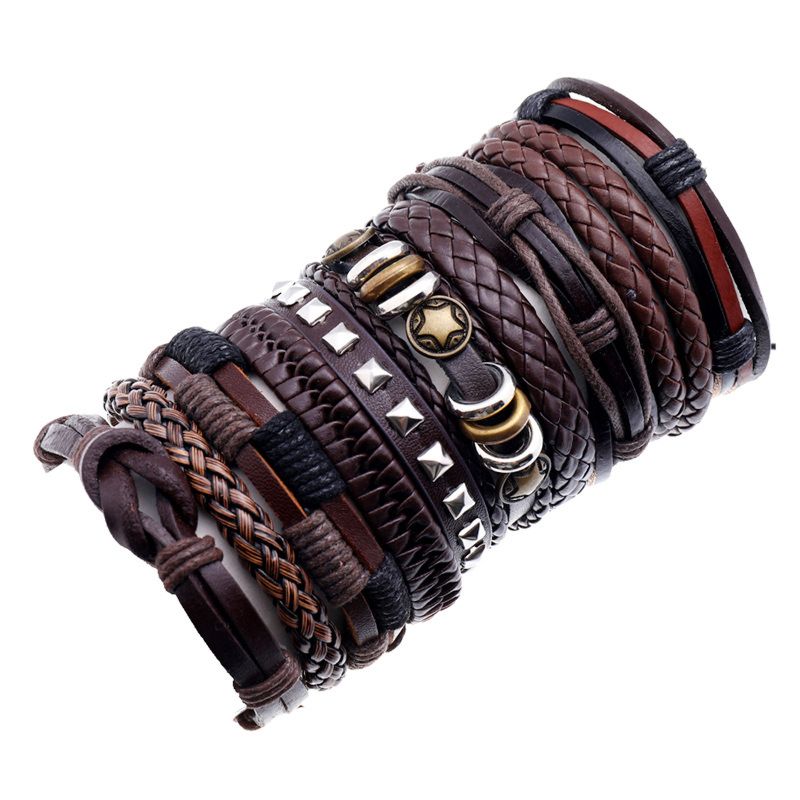European Retro Jewelry Leather Men's Bracelet Diy Multi Layer Braid Set Bracelet