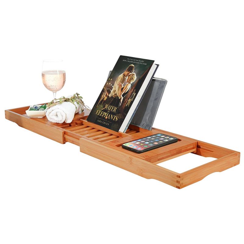 Expandable Wood Home Decor Bamboo Bathtub Tray Caddy