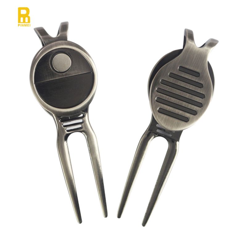 Express Golf Clip Forks Metal Antique Nickel Divot Tool Pitch Repair Tool