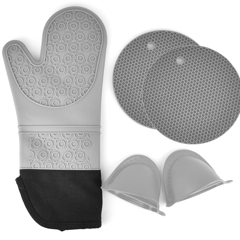 Extra Long Oven Mitts and Pot Holders Sets Heat Resistant Silicone Oven Mittens with Mini Oven Gloves and Pads Potholders