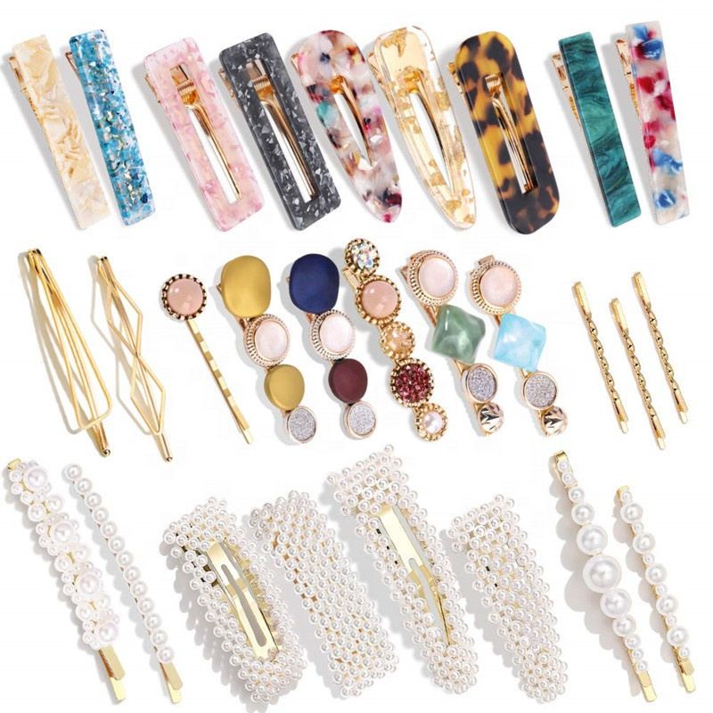 Fancy Womens Matte Acrylic Resin Acetate Pearl Barrette Hair Clips Marble Hair Accessories