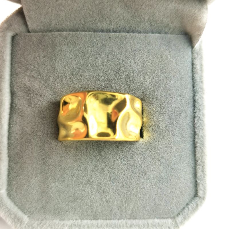 Fashionable 925 Silver Plated Brass Wave Sand Uneven Surface Rings Wide Gold Tone Irregular Bumpy Hammered Open Ring