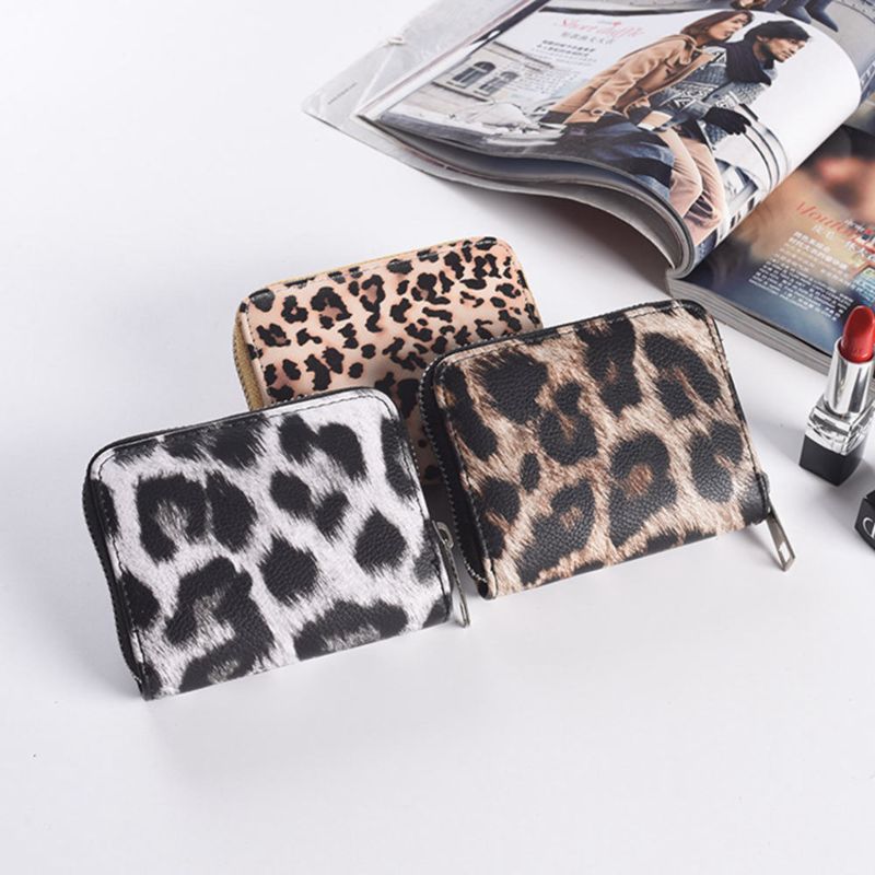 Fashionable Leopard Animal Designer Zipper Coin Purses Card Holder Short Wallet Zip around Women Leather Wallet