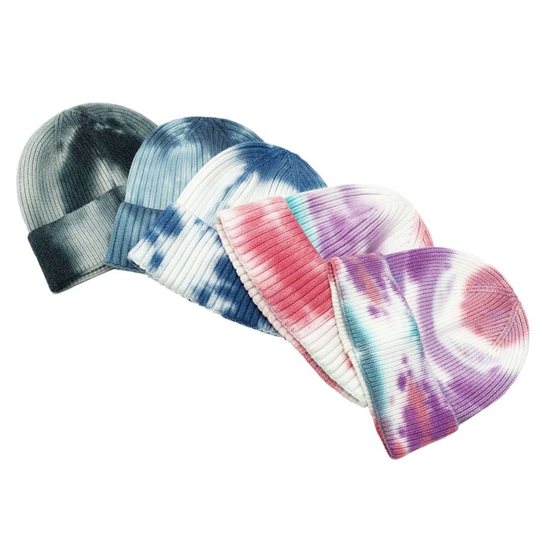 Fast Delivery Tie Dyed Hats Skullcap Knit Beanie for Cold Weather Tuque Beenies Watch Cap Toques Style