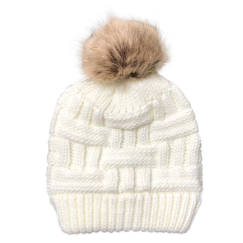 Faux Fur Pompom Knitted Hats for Women Pom Pom Beanies