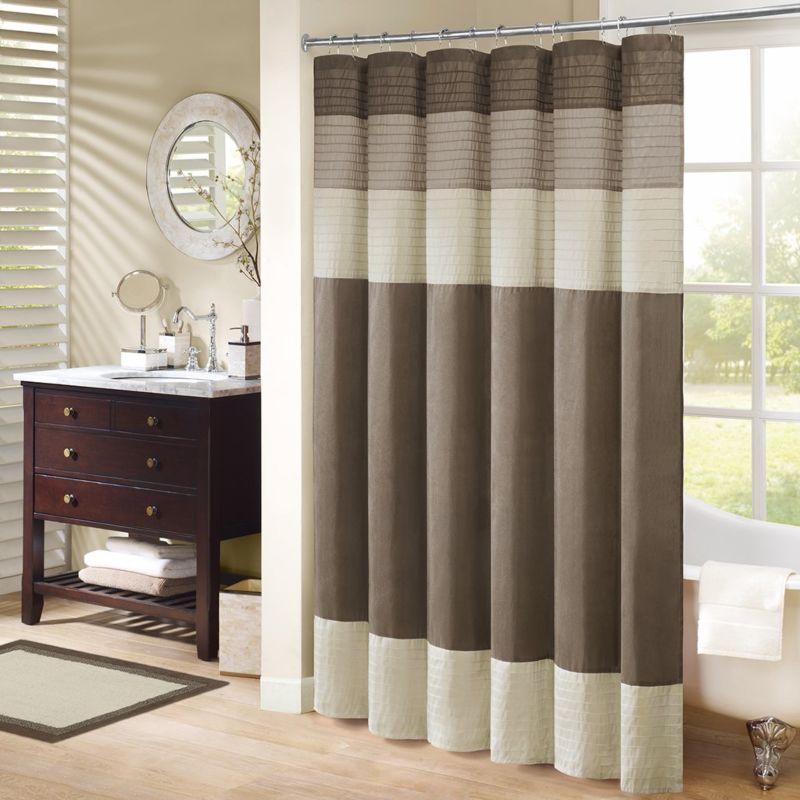 Faux Silk Pieced Striped Modern Microfiber Bath Curtains Mildew Resistant Fancy Modern Shower Curtains for Bathroom