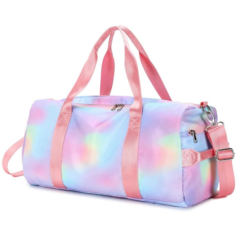 Female Shoulder Hologram Bags Pretty Design Neon Women Pink Duffle Gym Bag with Shoes Compartment