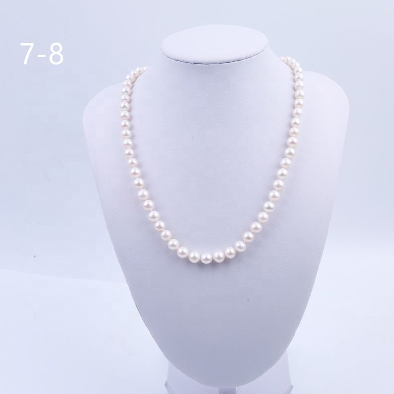 Fengzuan Jewelry Natural Freshwater Pearl Necklace 16-Inch 7-8Mm round White Pearl Necklace for Women Gift