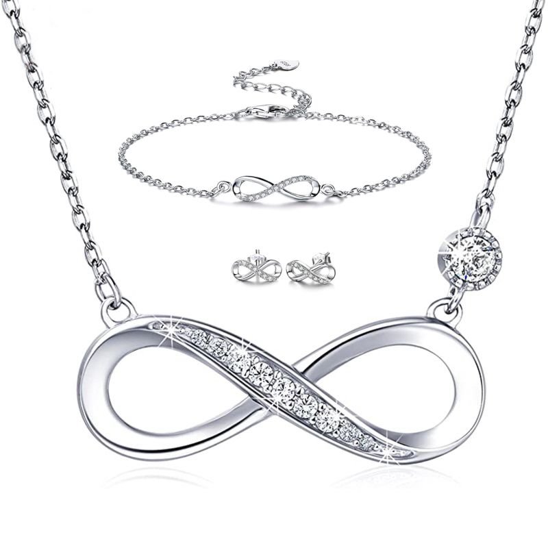 Fine Jewelry Designer S925 Real Silver Eight Earring Bracelet Women's Wedding Infinity Necklace Fine Jewelry Sets