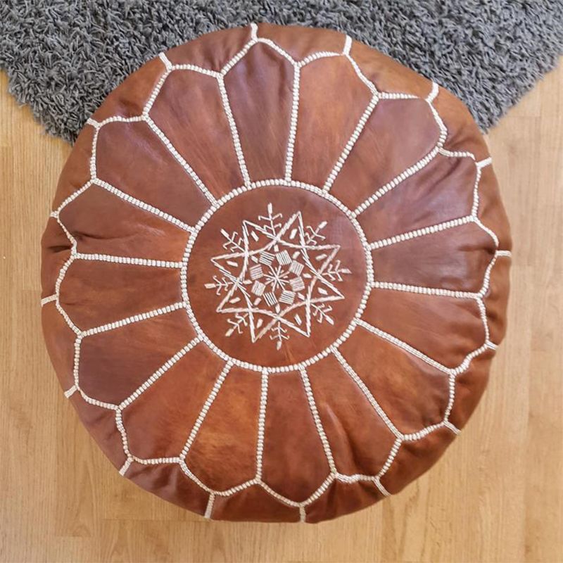 Flourish Moroccan Leather Pouf Ottoman Handmade Pouf Footstool