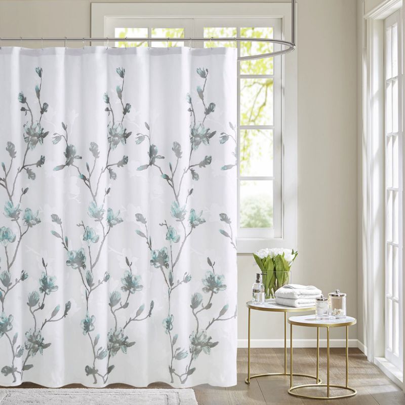 Flowers Printing Waterproof Metal Grommet Polymer Polyester Floral Shower Curtain