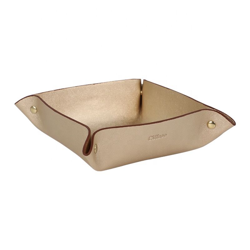 Foldable Pu Leather Tray Home Jewelry Storage Tray Basket Coin Key Makeup Tray