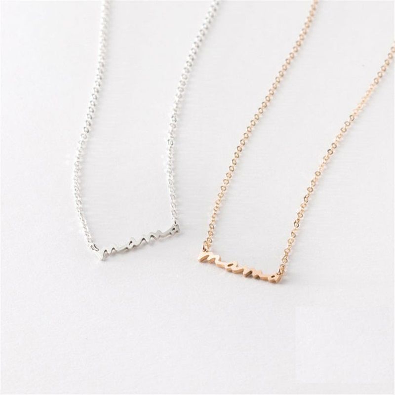 Foreign Trade Mother S925 Sterling Silver Necklace Simple Glossy Clavicle Chain English Word Mother Love Item