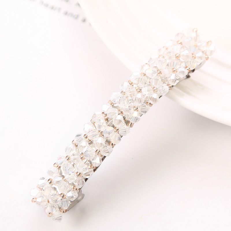 Four Row Diamond Fishing Line Braided One Word Clip Spring Rhinestone Ladies Hairpin