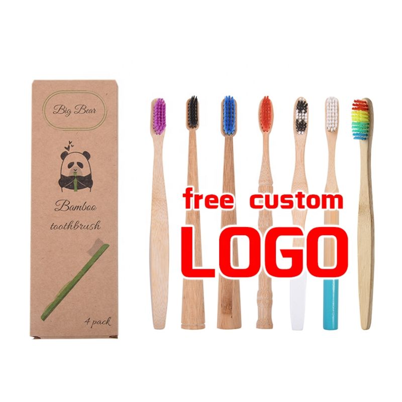Free Sample Biodegradable Charcoal Bristles Bamboo Toothbrush with Customized Logo