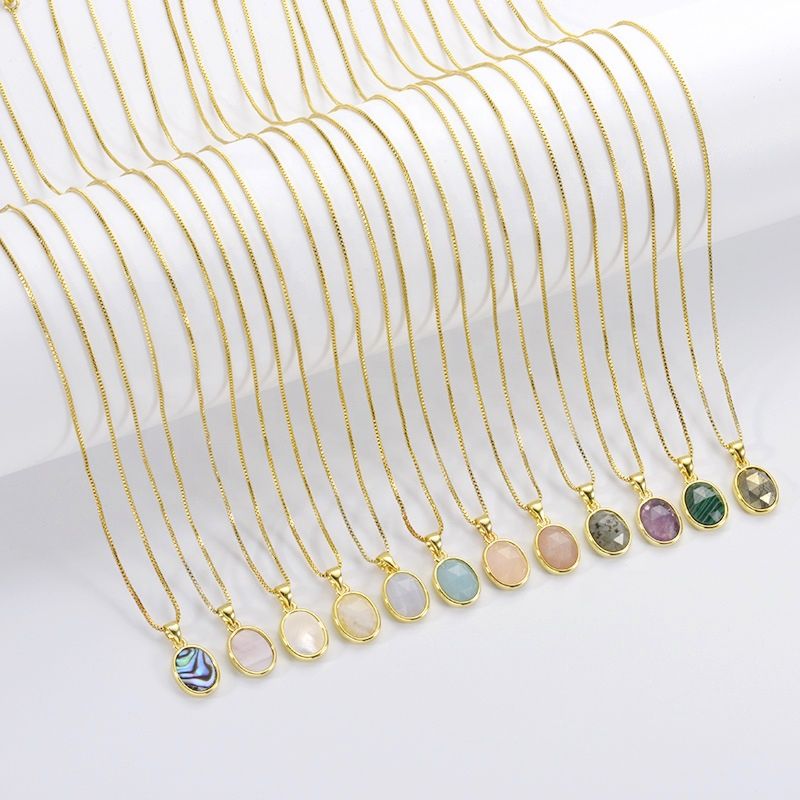 Free Sample Jewellery 18K Gold Plated Oval Gemstone Charm Necklaces for Women Jewellery