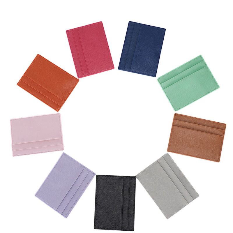 Free Sample Tiding Women Color Saffiano Leather Card Holder Slim Credit Cardholder Wallet