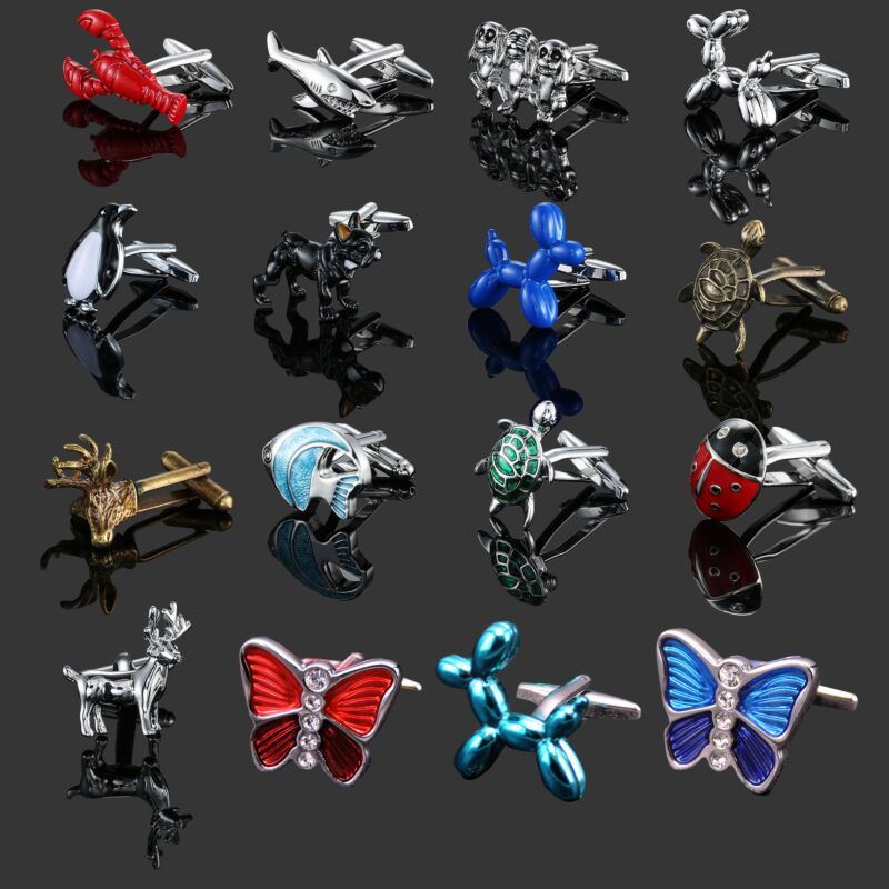 French Men's Shirt Metal Brass Enamel Cufflinks Animal Butterflies Turtle Fish Dog Penguin Lobster Cuff Links