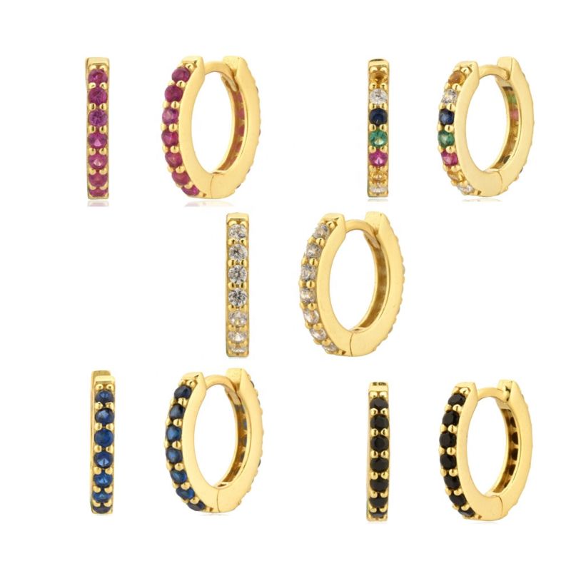 Fuamay 925 Sterling Silver 18K Gold Plated Color Crystal Tiny Small Rainbow Huggie Earrings