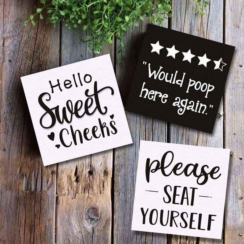 Funny Bathroom Signs,Farmhouse Bathroom Wooden Wall Decor ,Freestanding Quarter Bathroom Mini Blocks