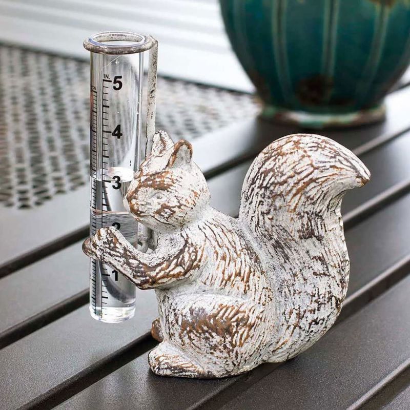 Garden Decorative Tin Works Squirrel Rain Gauge