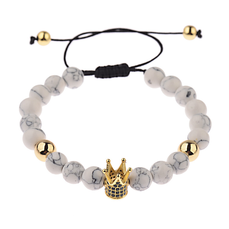 8mm white turquoise Crown Zircon Beads Bracelet