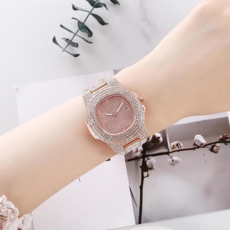 Geneva Diamond round Wrist Watch 18K Gold Men Women Luxury Watch All-Match Quartz Watch