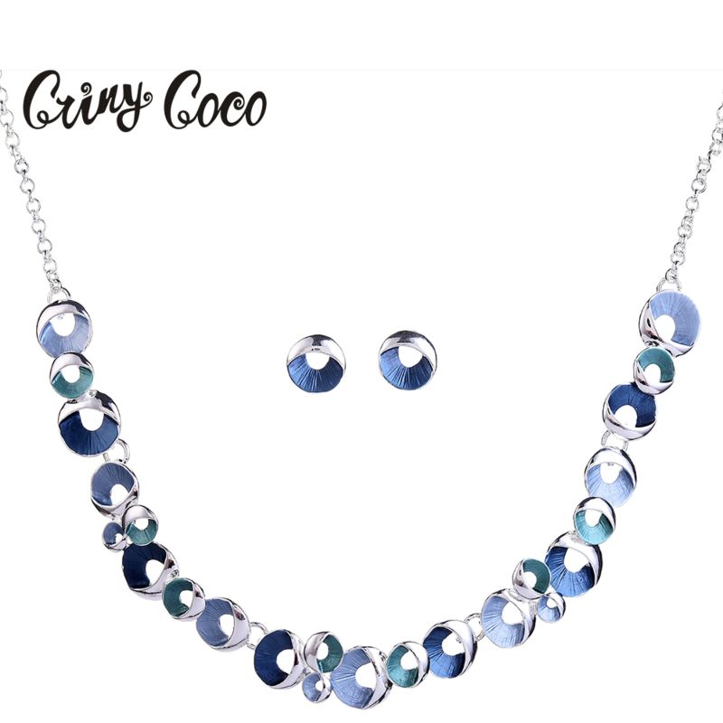 Geometric Drop Dangle Earrings Necklaces Set for Women's Jewelry Sets Charm Blue Chain Indian Wedding Jewelry Sets