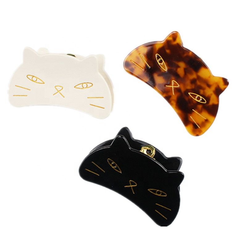 Girl Hair Accessories Claw Clip Cute Cat Shape Hair Claw Clip Acetate Tortoiseshell Clip Claw