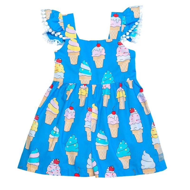 Girl Kids Clothing Cotton Skirt Ice-Cream Printing Sleeveless Dress Baby Party