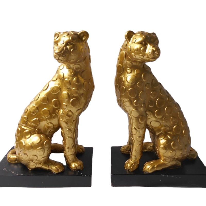 Gold Leopard Statue Bookends, Home Decor Resin Animal Bookends Book Stand Set of 2
