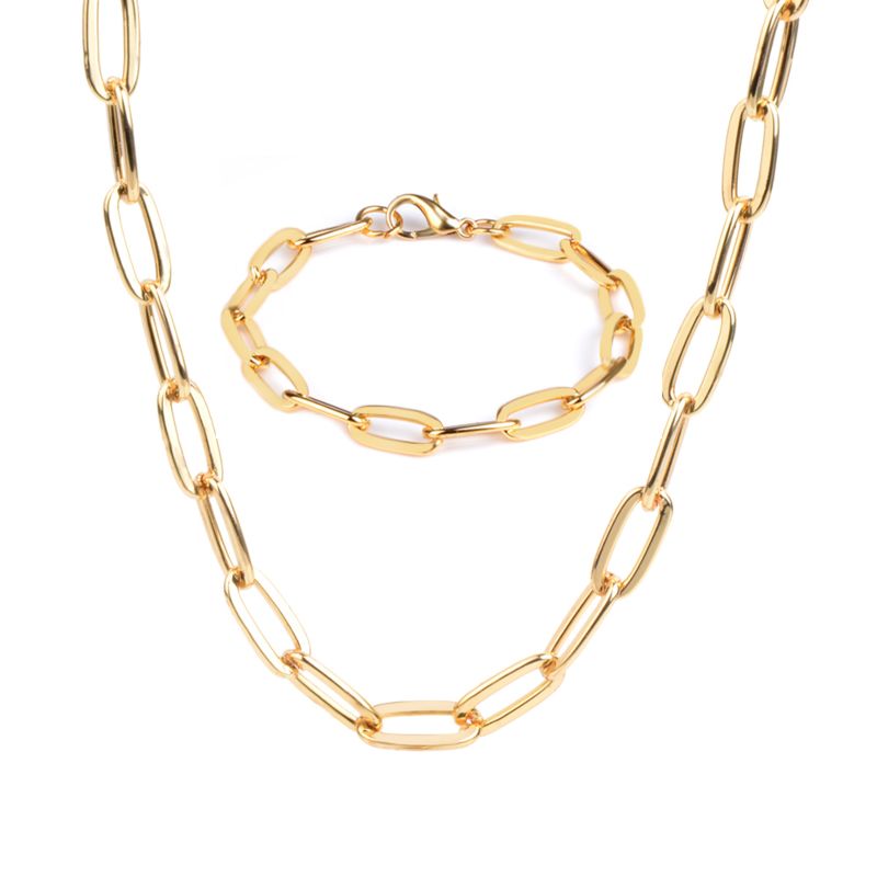 Gold Plated Big Cuban link Necklace Bracelet Chain Jewelry Set