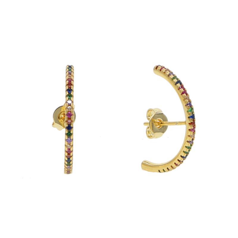 Gold Plated Long Studs Long Cz Rainbow Bar Stud Girl Women Geometric Earring