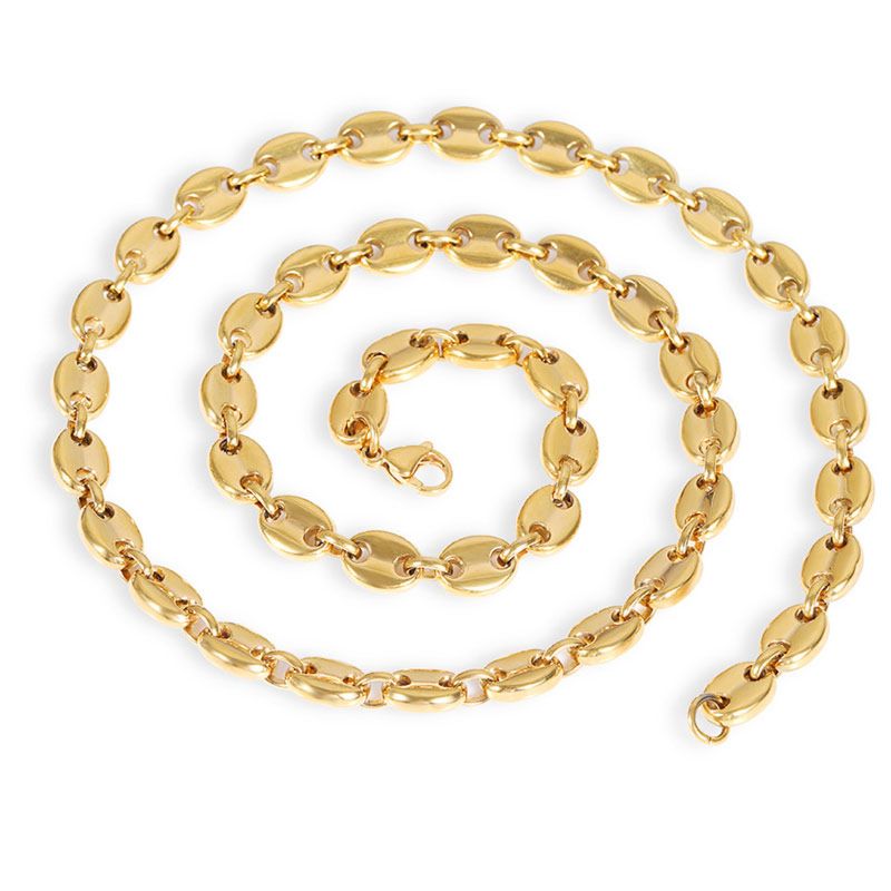 Gold Plated Men Stainless Steel Coffee Bean Link Chain Necklace