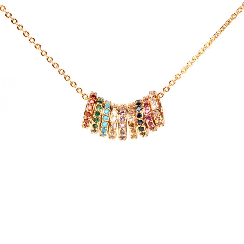 Gold Plated Multi-Ring Top Jewelry Rainbow Charm Pendant Necklace