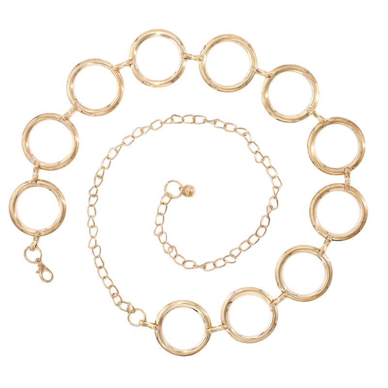 Gold Silver Chained Belt Women Circle Shaped Metal Chain Female Waist Belt for Dress Waistband