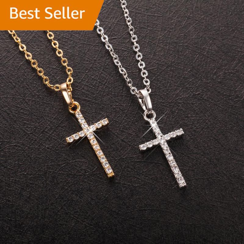 Gold Silver Color Jewelry Men Women Religious Christ Crystal Zircon Cross Pendant Necklace