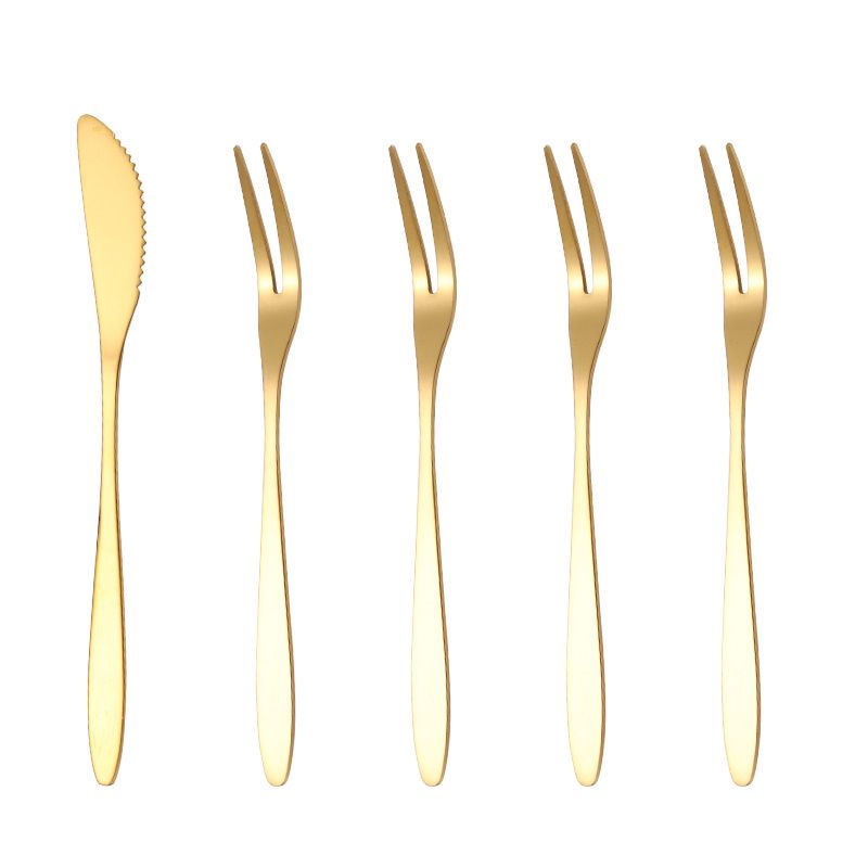 Gold/Silver 2-Tine Appetizer Dessert Forks Salad Cake Cocktail Tasting Forks and Knife Tableware for Party Banquet Birthday Wed