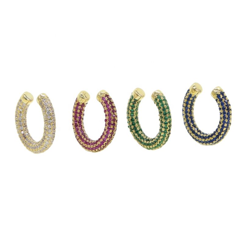 Green Red White Sapphires Cz Paved No Pierced Ear Cuffs for Women Charm Gold Color Cz Clip Earrings Statement Earcuff Jewelry